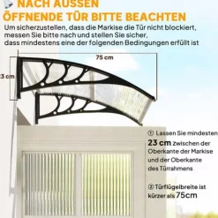 Best Outsunny Vordach til hoveddør, terrasseoverdækning, skråtag af polycarbonat, gennemsigtig, 75x100cm Buer, Spalier, Lysthuse Uden Tag