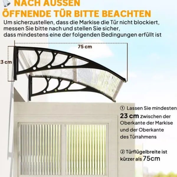 Best Outsunny Vordach til hoveddør, terrasseoverdækning, skråtag af polycarbonat, gennemsigtig, 75x100cm Buer, Spalier, Lysthuse Uden Tag