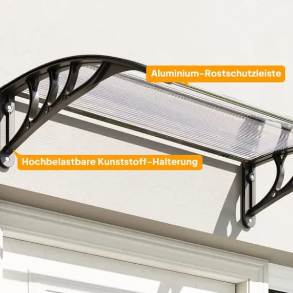 Best Outsunny Vordach til hoveddør, terrasseoverdækning, skråtag af polycarbonat, gennemsigtig, 75x100cm Buer, Spalier, Lysthuse Uden Tag