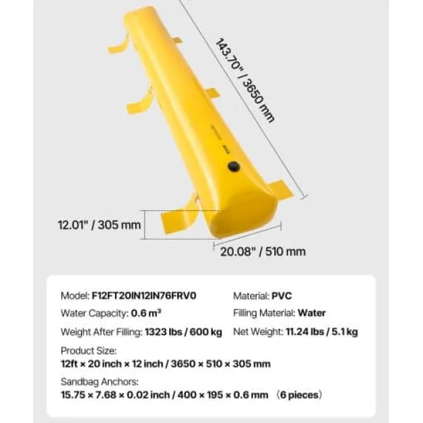 Best Oversvømmelsesbarriere, 366x51x30,5 cm, PVC, Genanvendelig vandafledning Beredskabsplaner