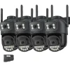Sikkerhedsmonitorer & Videokameraer^Overvågningskamera, Dobbelt Linse, Nattesyn,4PCs CAM 64G kort, EU stik