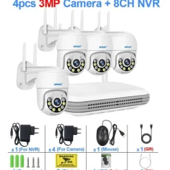 Outlet Overvågningskamera Kit, 5MP Opløsning, Tovejs Lyd, Ingen, 8CH NVR X 4 kameraer 3mp Sikkerhedsmonitorer & Videokameraer