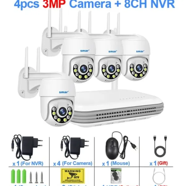 Outlet Overvågningskamera Kit, 5MP Opløsning, Tovejs Lyd, Ingen, 8CH NVR X 4 kameraer 3mp Sikkerhedsmonitorer & Videokameraer