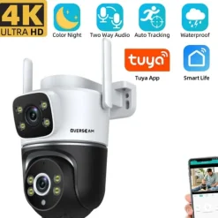 Sikkerhedsmonitorer & Videokameraer^Overvågningskamera, 8MP opløsning, dual linse design,EU Stik, 1Pcs Wifi Ingen Kort