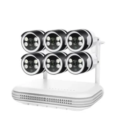 Discount Overvågningskamera System, 5MP Opløsning, To-vejs Lyd,8CH og 6stk 3MP Kamera, EU Stik, Ingen Sikkerhedsmonitorer & Videokameraer