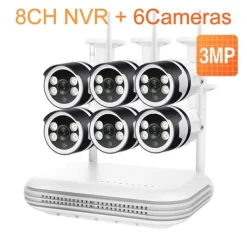 Discount Overvågningskamera System, 5MP Opløsning, To-vejs Lyd,8CH og 6stk 3MP Kamera, EU Stik, Ingen Sikkerhedsmonitorer & Videokameraer