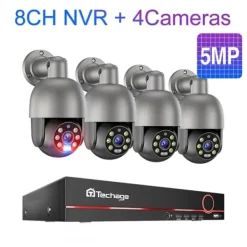Sikkerhedsmonitorer & Videokameraer^Overvågningskamera System, 8 Kanaler, AI Menneske Detektion,8CH 5MP 4PCS CAM, Ingen indbygget HDD