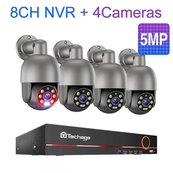 Sikkerhedsmonitorer & Videokameraer^Overvågningskamera System, 8 Kanaler, AI Menneske Detektion,8CH 5MP 4PCS CAM, Ingen indbygget HDD