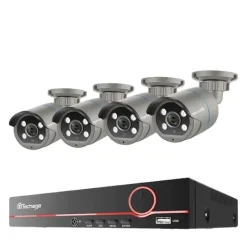Sikkerhedsmonitorer & Videokameraer^Overvågningskamera System, 8CH Support, H.265 Kompression,4T indbygget HDD, 8CH NVR og 4 kamera