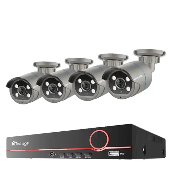 Sikkerhedsmonitorer & Videokameraer^Overvågningskamera System, 8CH Support, H.265 Kompression,4T indbygget HDD, 8CH NVR og 4 kamera
