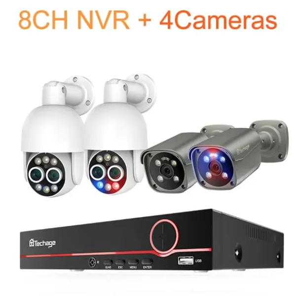 Discount Overvågningskamera System, 4K Opløsning, AI Menneske Detektion, 3T (udendørs sport), 8CH NVR 4 kamera Sikkerhedsmonitorer & Videokameraer