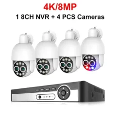 Sikkerhedsmonitorer & Videokameraer^Overvågningskamera System, 8MP Opløsning, AI Detektionsteknologi,1T, 8CH NVR 4stk Kameraer