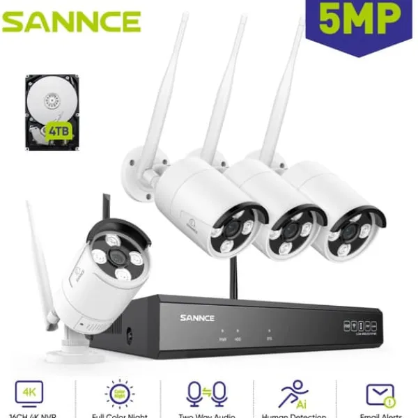 Sikkerhedsmonitorer & Videokameraer^Overvågningskamera System, 5MP Opløsning, Smart Nattesyn,4PCS-a