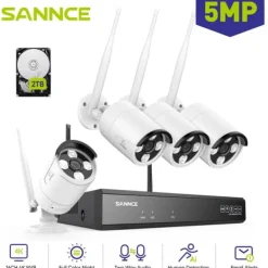 Clearance Overvågningskamera System, 5MP Opløsning, Smart Nattesyn,4STK Sikkerhedsmonitorer & Videokameraer