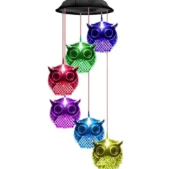 Vinddekoration^Owl Solar Wind Chime Ljus Vattentät färg Ändrar Utomhus Solar Garden Dekorativa lampor för Mors Dag Mamma Födelsedag Trädgård Trädgårdsdekoration