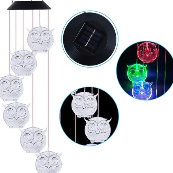 Vinddekoration^Owl Solar Wind Chime Ljus Vattentät färg Ändrar Utomhus Solar Garden Dekorativa lampor för Mors Dag Mamma Födelsedag Trädgård Trädgårdsdekoration