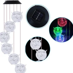 Vinddekoration^Owl Solar Wind Chime Ljus Vattentät färg Ändrar Utomhus Solar Garden Dekorativa lampor för Mors Dag Mamma Födelsedag Trädgård Trädgårdsdekoration