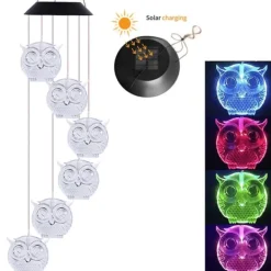 Vinddekoration^Owl Solar Wind Chime Ljus Vattentät färg Ändrar Utomhus Solar Garden Dekorativa lampor för Mors Dag Mamma Födelsedag Trädgård Trädgårdsdekoration