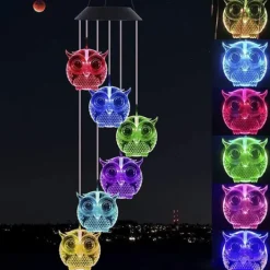 Vinddekoration^Owl Solar Wind Chime Ljus Vattentät färg Ändrar Utomhus Solar Garden Dekorativa lampor för Mors Dag Mamma Födelsedag Trädgård Trädgårdsdekoration