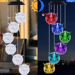 Vinddekoration^Owl Solar Wind Chime Ljus Vattentät färg Ändrar Utomhus Solar Garden Dekorativa lampor för Mors Dag Mamma Födelsedag Trädgård Trädgårdsdekoration