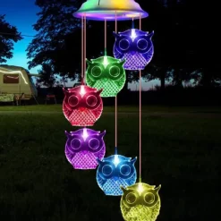 Outlet Owl Solar Wind Chime Ljus Vattentät färg Ändrar Utomhus Solar Garden Dekorativa lampor för Mors Dag Mamma Födelsedag Trädgård Trädgårdsdekoration Vinddekoration