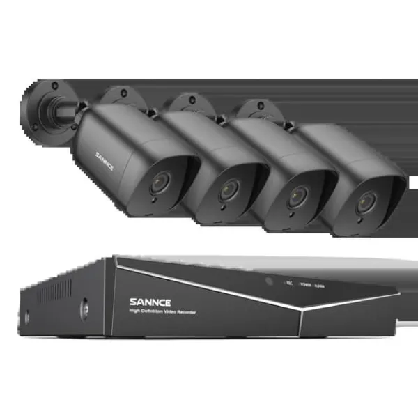 Sikkerhedsmonitorer & Videokameraer^1080P 4-kanals DVR CCTV-system, udendørs vejrbeskyttede kameraer, mobil fjernovervågning.,ilføj 4 stk. Kamera-a