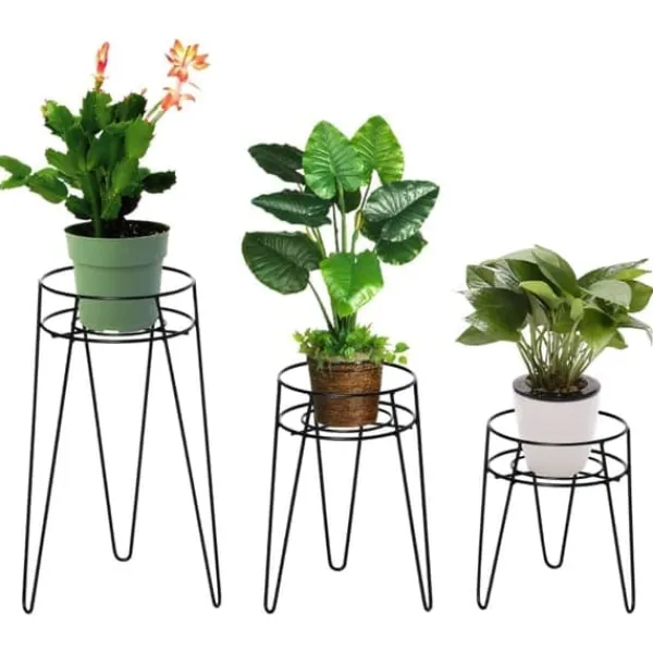 Plantestativer^3-pak blomsterstativer i metal til potter op til Ø16 cm – sort