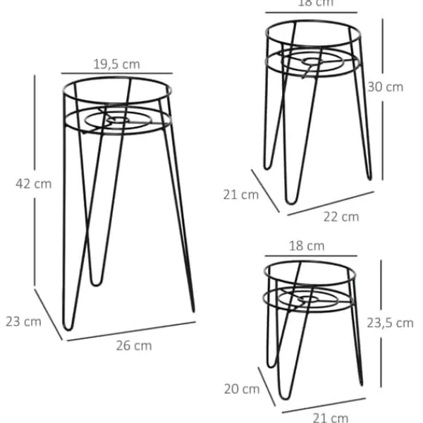 Plantestativer^3-pak blomsterstativer i metal til potter op til Ø16 cm – sort