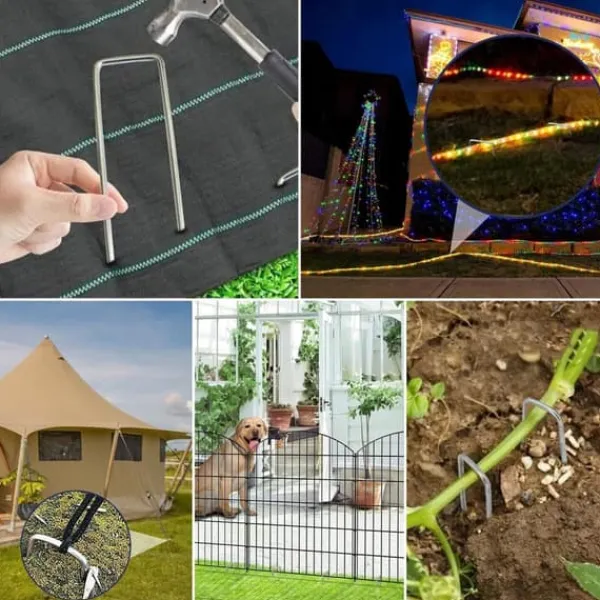 Sale 10-pak galvaniserede stålhavepæle U-formede teltpæle til landskabspleje til at sikre ukrudtsspærredug, vandingsrør, hegn, presenninger, julepynt Haveduge