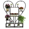 Plantestativer^2-pak halvt hjerteformet planteholder i metal, 6-etagers havehylde med kroge, sort, str. S