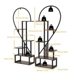 Plantestativer^2-pak halvt hjerteformet planteholder i metal, 6-etagers havehylde med kroge, sort, str. S