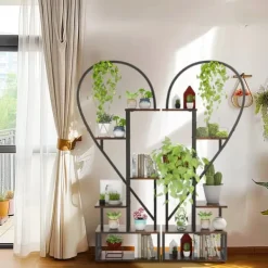 Plantestativer^2-pak halvt hjerteformet planteholder i metal, 6-etagers havehylde med kroge, sort, str. S