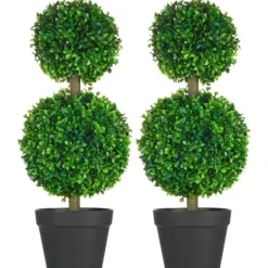 Online 2-pak kunstig buksbom 60 cm dobbeltkugle, UV-beskyttelse, til hjem & have Haveplanter