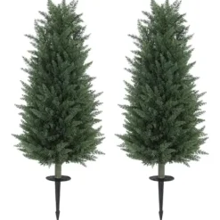 Clearance 2-pak kunstig cypres 100 cm med jordspyd, naturtro til have & hjem Træ