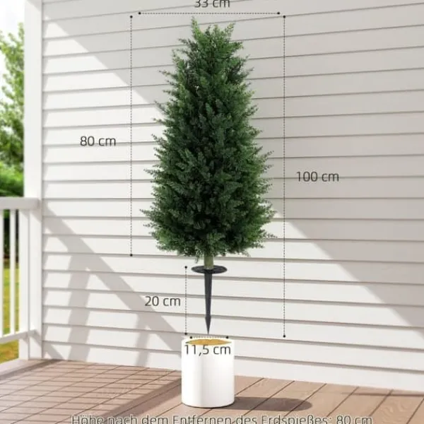 Clearance 2-pak kunstig cypres 100 cm med jordspyd, naturtro til have & hjem Træ