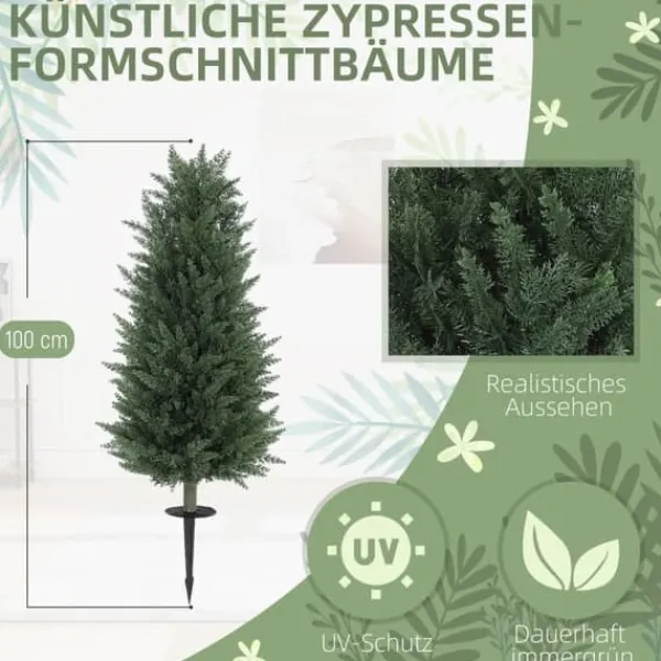 Clearance 2-pak kunstig cypres 100 cm med jordspyd, naturtro til have & hjem Træ