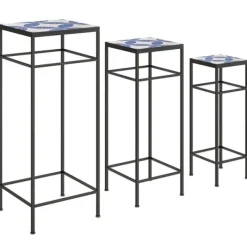 Plantestativer^3-pak plantestativer op til 71 cm, metal i tre størrelser – blå/hvid
