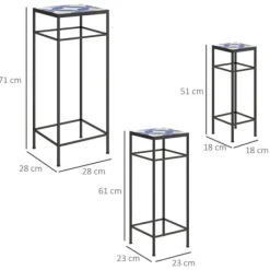 Plantestativer^3-pak plantestativer op til 71 cm, metal i tre størrelser – blå/hvid