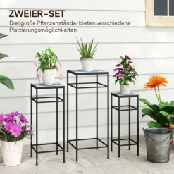 Plantestativer^3-pak plantestativer op til 71 cm, metal i tre størrelser – blå/hvid