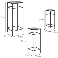 Plantestativer^3-pak plantestativer op til 71 cm, metal i tre størrelser – blå/hvid