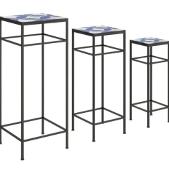 Plantestativer^3-pak plantestativer op til 71 cm, metal i tre størrelser – blå/hvid