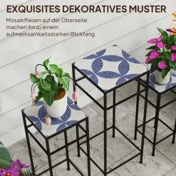 Outlet 3-pak plantestativer op til 71 cm, metal i tre størrelser – blå/hvid Plantestativer