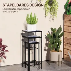 Outlet 3-pak plantestativer op til 71 cm, metal i tre størrelser – blå/hvid Plantestativer