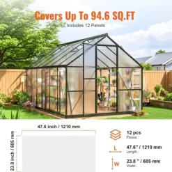 Drivhus^12-pak polycarbonat drivhuspaneler, 2' x 4', 0,24'' tykke tagplader, UV-beskyttelse, energibesparende, holdbare og lette.