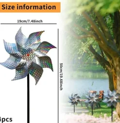 Til Fugle & Småvildt^4-pak Reflekterende Fugleskræmselsmøller 50 cm - Vinddrevet & Dekorativt | Naturligt fugleafvisende middel til have/altan