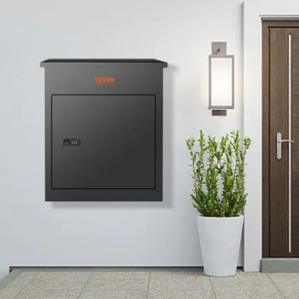 Discount Pakkeleveringsboks, 44x35x58,3 cm, Sort, Galvaniseret stål Postkasser & Brevindkast