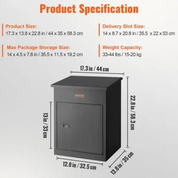 Discount Pakkeleveringsboks, 44x35x58,3 cm, Sort, Galvaniseret stål Postkasser & Brevindkast