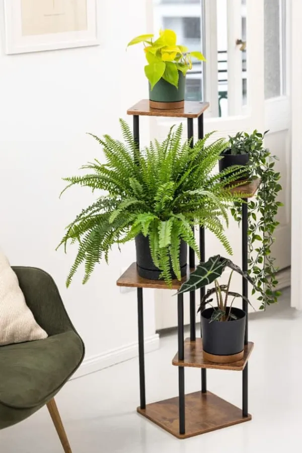 Plantestativer^PALACE metal stående blomsterstander - sort stander til 5 blomsterpotter