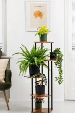 Plantestativer^PALACE metal stående blomsterstander - sort stander til 5 blomsterpotter