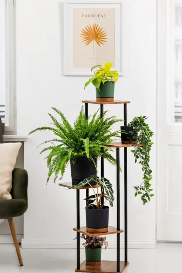 Plantestativer^PALACE metal stående blomsterstander - sort stander til 5 blomsterpotter